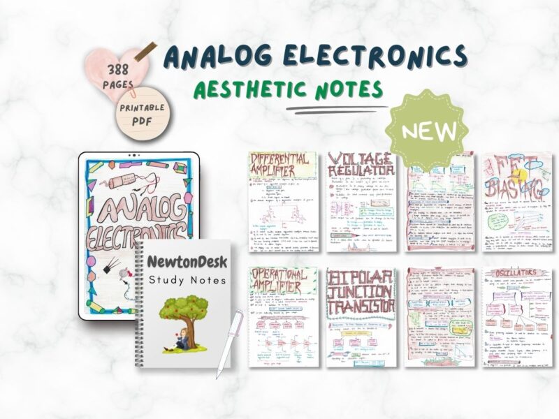analog electronics aesthetic notes sample 1 in horizontal way on white texture background of newton desk
