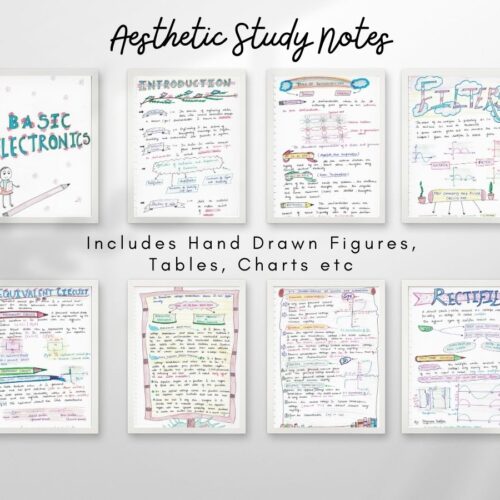 basic electronics aesthetic notes sample 3 with horizontal pages hang on wall of newton desk
