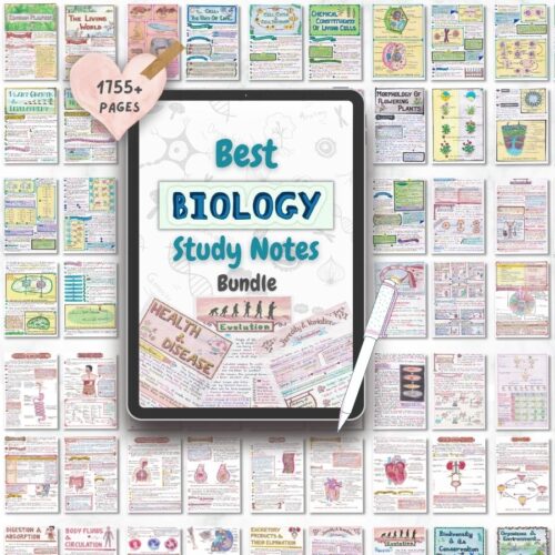 biology aesthetic notes sample 2 with multiple small notes pages texture newton desk