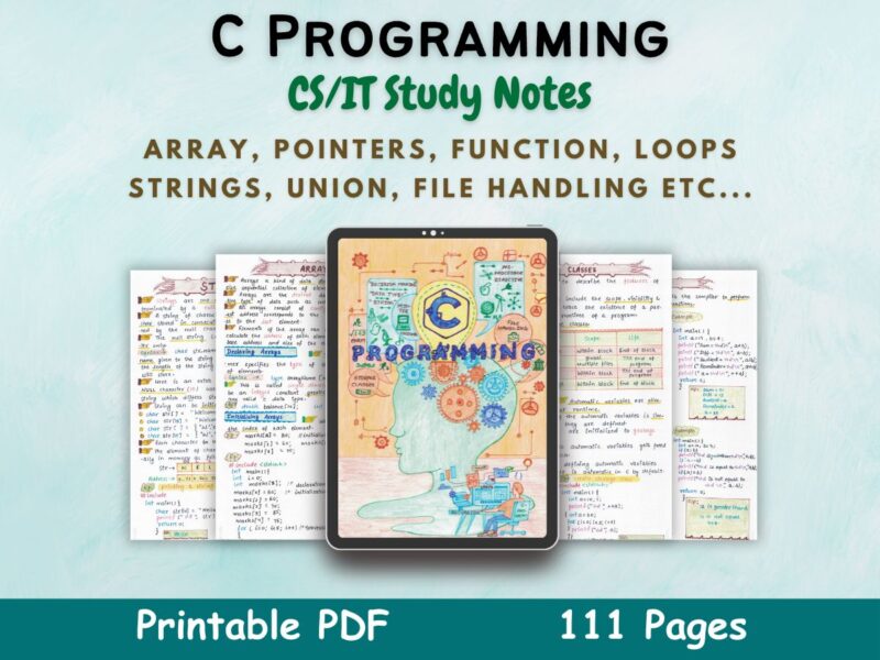 c programming language aesthetic notes cover or featured image in blue for computer science and information technology course of newton desk