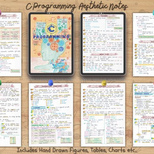 c programming color handwritten notes samples visible in ipad as goodnotes in aesthetic manner