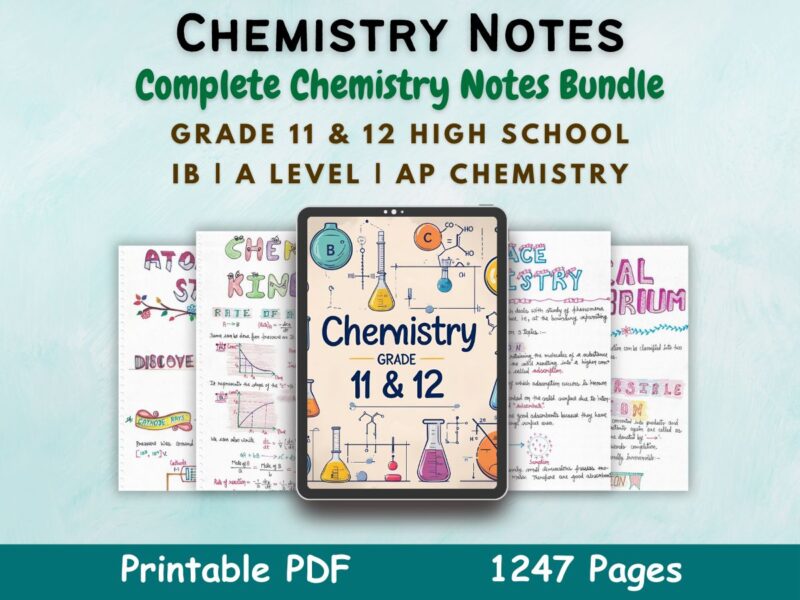 chemistry aesthetic notes for high school grade 11 and 12 first cover image in blue of newton desk