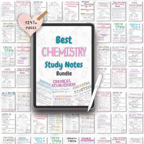 chemistry aesthetic notes sample 2 with multiple small notes pages texture newton desk