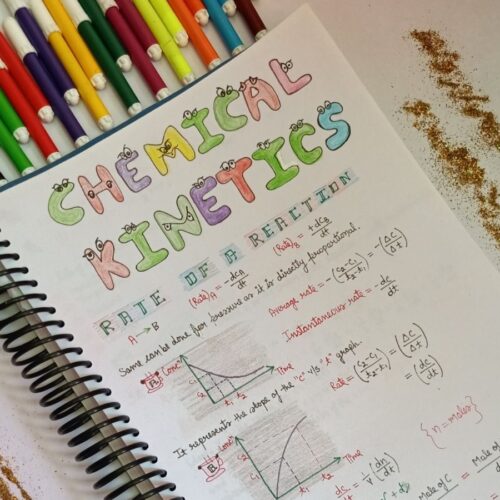 chemistry aesthetic notes sample 6 of chemical kinetics chapter with stuff include in photo of physical copy