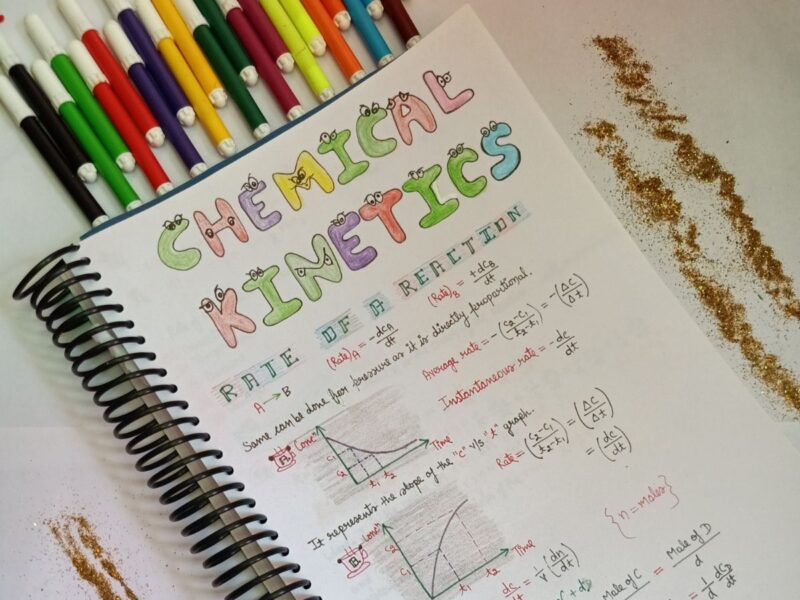 chemistry aesthetic notes sample 6 of chemical kinetics chapter with stuff include in photo of physical copy