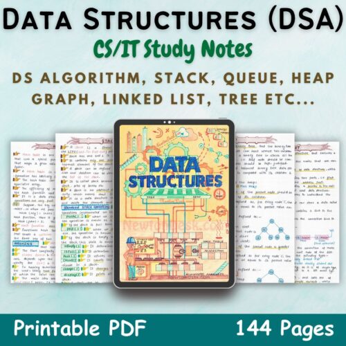 data structures language aesthetic notes cover or featured image in blue for computer science and information technology course of newton desk
