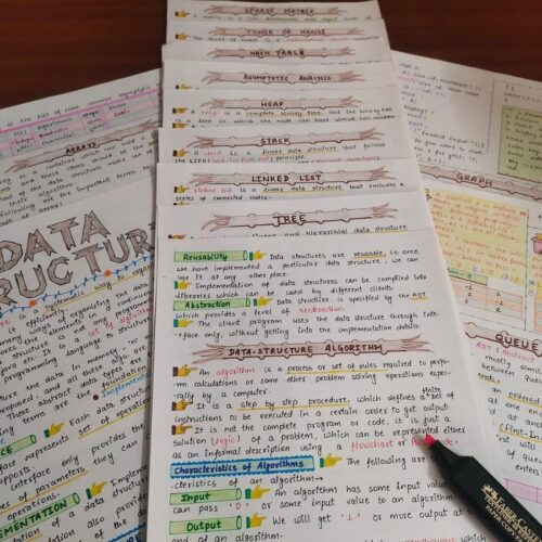 data structures all topics headings in sample 5 with creative stuff include in photo of physical copy kept on wooden desk