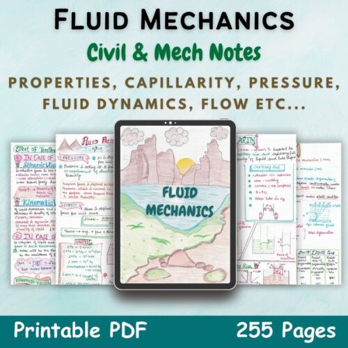 fluid mechanics aesthetic notes cover or featured image in blue for civil and mechanical engineering of newton desk