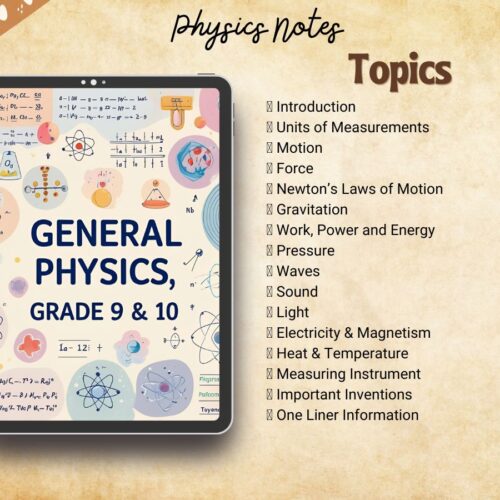 general science physics handwritten aesthetic notes pdf index or syllabus for high school grade 9 and 10 GCSE, for USA and Canadian students