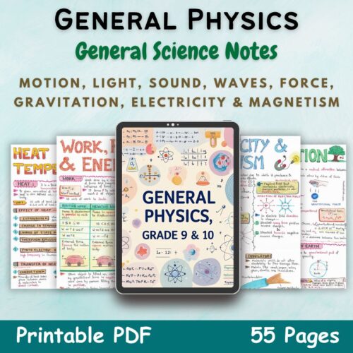 general science physics aesthetic notes for high school grade 9 and 10 first cover image in blue of newton desk