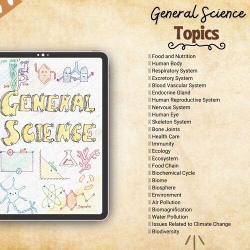 general science biology color handwritten notes index or syllabus for USA high school grade 9 and 10, GCSE