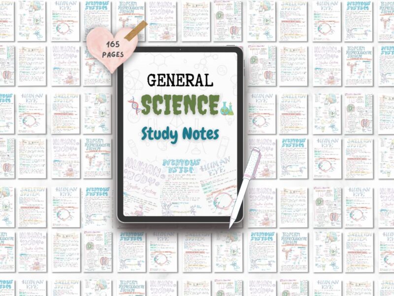 general science biology aesthetic notes sample 2 with multiple small notes pages texture newton desk