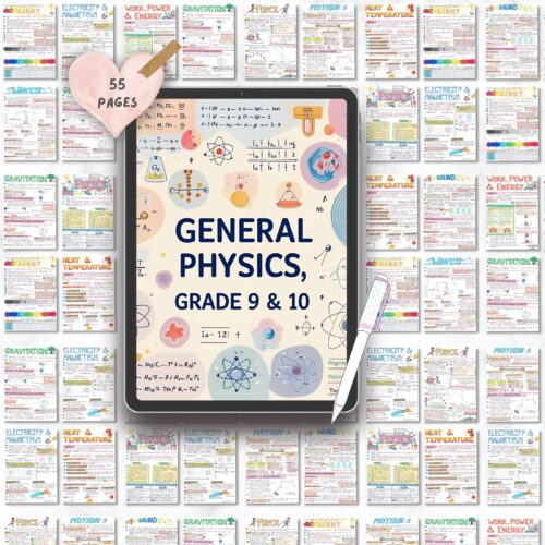 general science physics aesthetic notes sample 2 in vertical horizontal way on white texture background