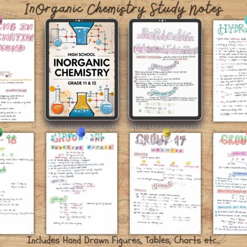 Sample of handwritten Inorganic Chemistry notes showing clear handwriting and diagram with neat reactions and concepts for college chemistry students, sample visible on ipad as goodnotes in aesthetic way