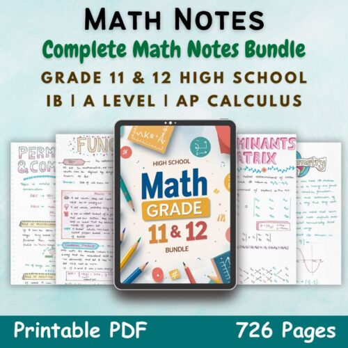 math or mathematics aesthetic notes cover image in blue for high school grade 11 and 12 of newton desk