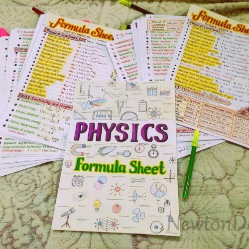physics formula sheet first cover image in blue of newton desk