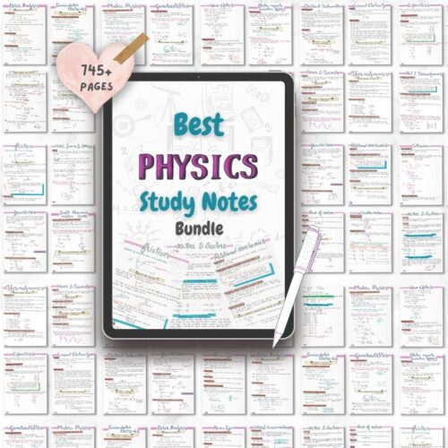 physics aesthetic notes sample 2 with multiple small notes pages texture newton desk