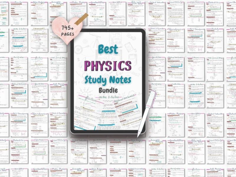 physics aesthetic notes sample 2 with multiple small notes pages texture newton desk
