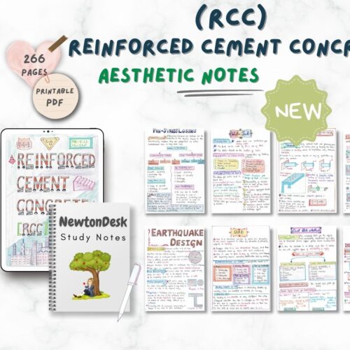 reinforced cement concrete rcc aesthetic notes sample 1 in horizontal way on white texture background of newton desk