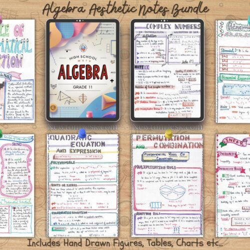 Algebra math color handwritten aesthetic notes pdf sample pages visible on ipad as goodnotes, specially for USA A Level high school math grade 11