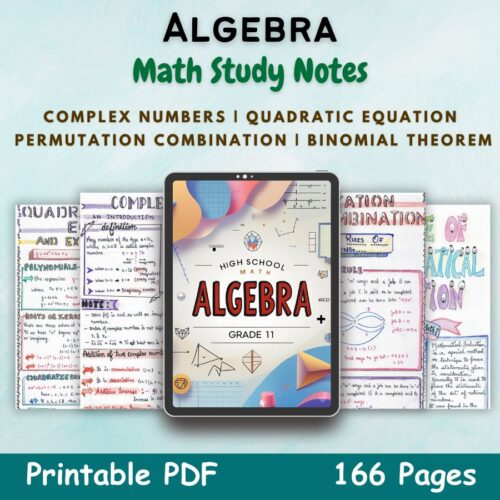 algebra math aesthetic notes cover or featured image in blue for mathematics grade 11 of newton desk