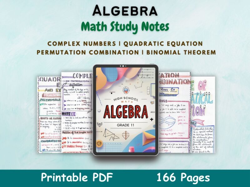 algebra math aesthetic notes cover or featured image in blue for mathematics grade 11 of newton desk