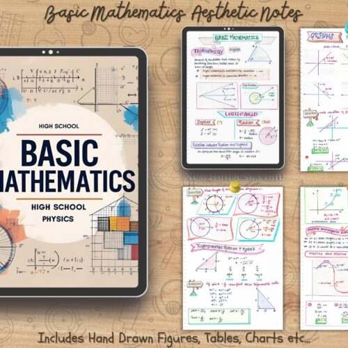 Basic math color handwritten aesthetic notes sample pages visible on ipad as goodnotes, specially for USA high school physic grade 11