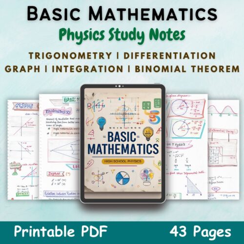 Basic math aesthetic notes cover or featured image in blue for mathematics physics grade 11 of newton desk