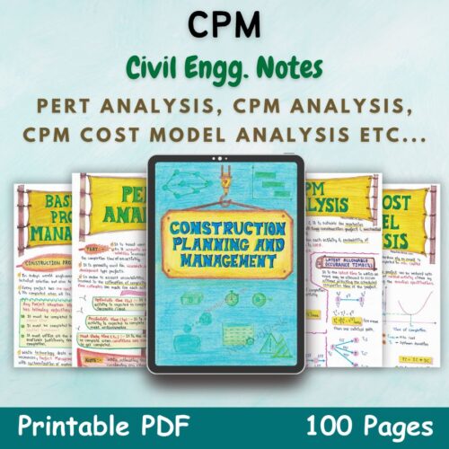 construction planning management cpm aesthetic notes cover or featured image in blue for civil engineering of newton desk