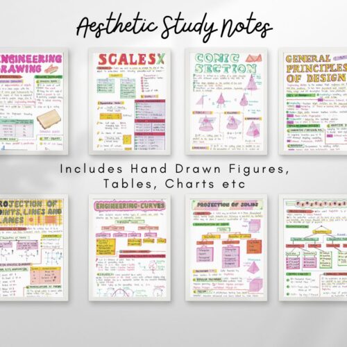 engineering drawing aesthetic notes sample 3 with horizontal pages hang on wall of newton desk