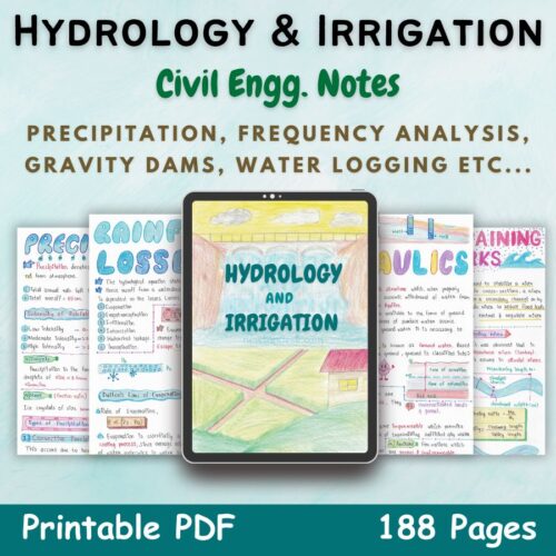 hydrology irrigation aesthetic notes cover or featured image in blue for civil engineering of newton desk