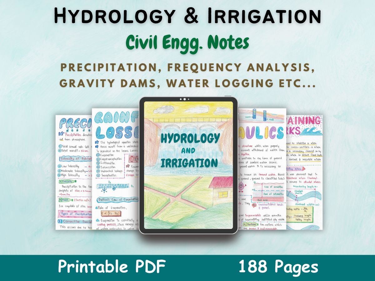 hydrology irrigation aesthetic notes cover or featured image in blue for civil engineering of newton desk