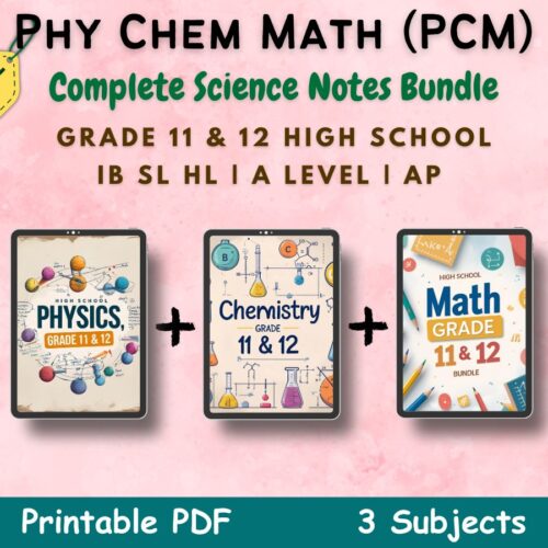 Physics Chem Math PCM Notes bundle PDF 1 pink