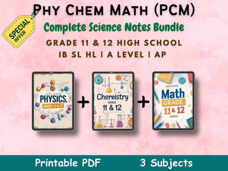 Physics Chem Math PCM Notes bundle PDF 1 pink