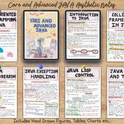 core and advanced java programming language color handwritten notes samples visible in ipad as goodnotes in aesthetic manner