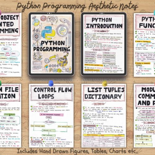 python programming language color handwritten notes samples visible in ipad as goodnotes in aesthetic manner