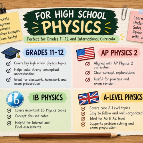these high school physics handwritten notes for information about different courses AP physics 2, IB, A Level, and grade 11 & 12 students