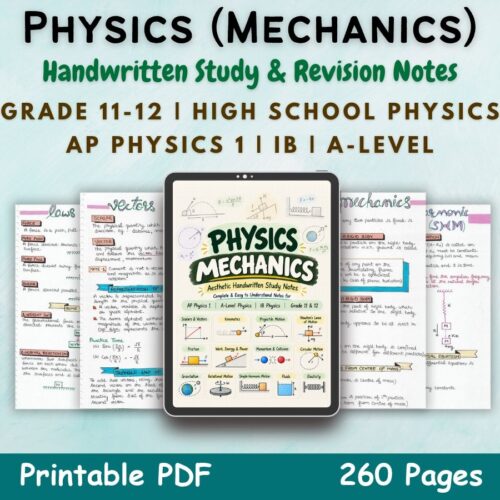 Physics mechanics study notes pdf feature image for high school grade 11 12 ap, ib, a level