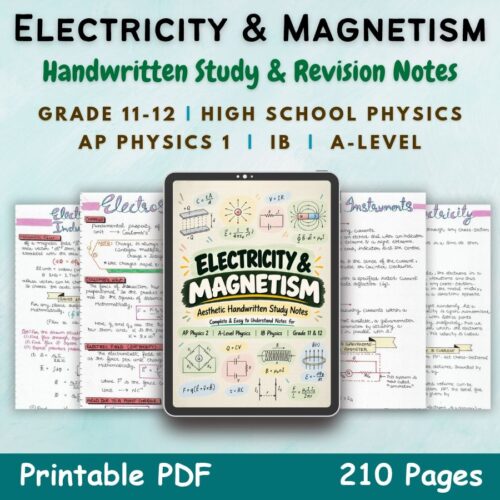 electricity and magnetism study notes pdf feature image for high school grade 11 12 ap, ib, a level students for exam preparation
