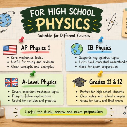 these high school physics notes for information about different courses AP physics 1, IB, A Level, and grade 11 & 12